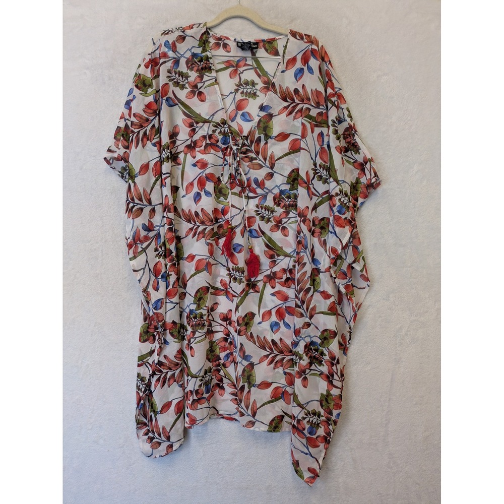 Good Times Floral Print Kimono Swim Cover Lightweight Tassels One Size